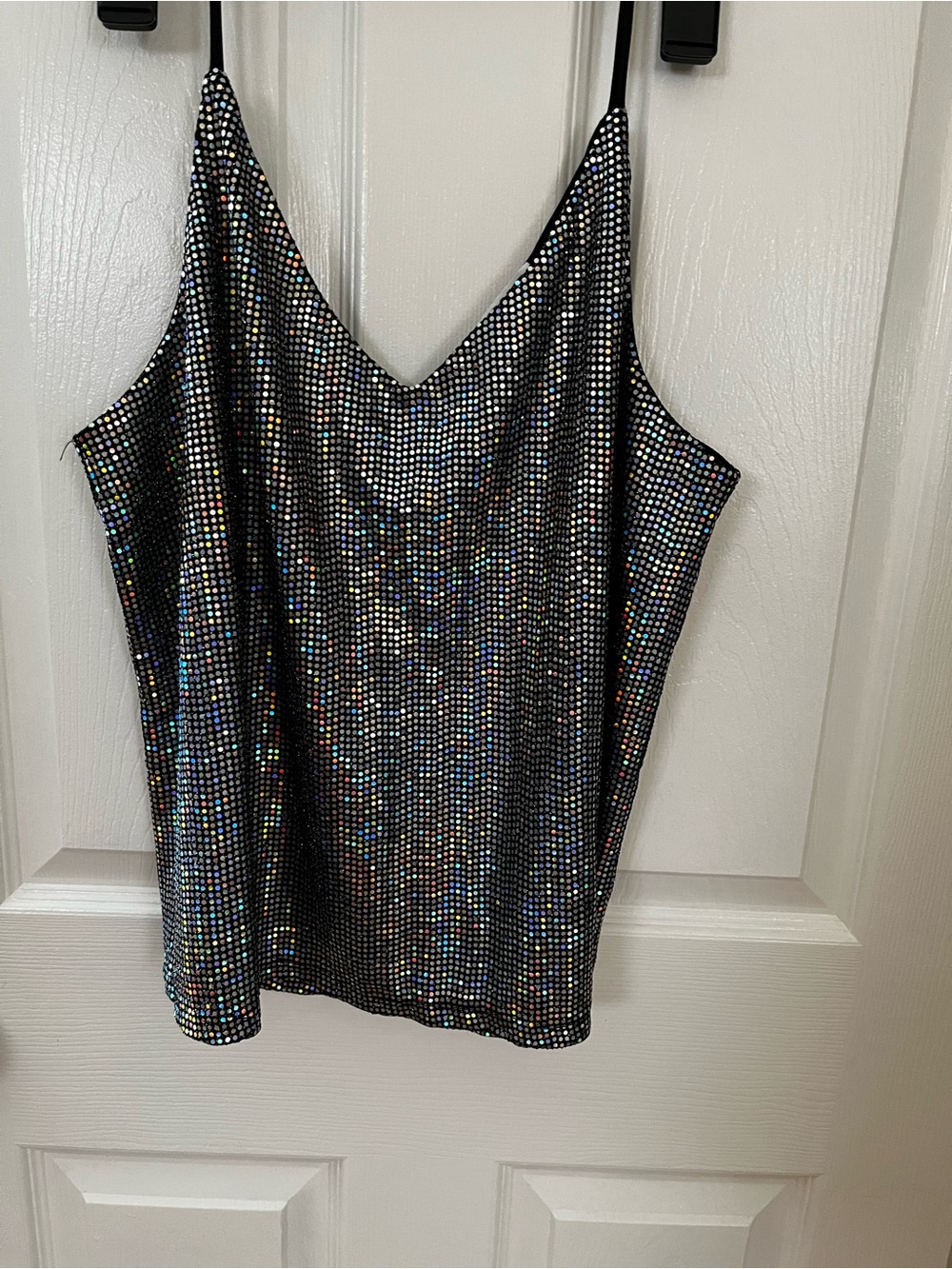 Sweet Rain Black Sequin Mesh Cami with Iridescent Dots